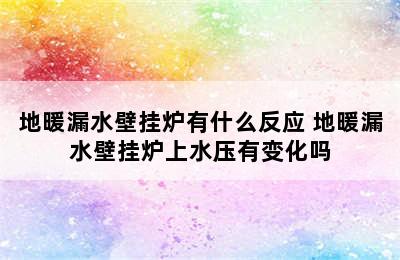 地暖漏水壁挂炉有什么反应 地暖漏水壁挂炉上水压有变化吗